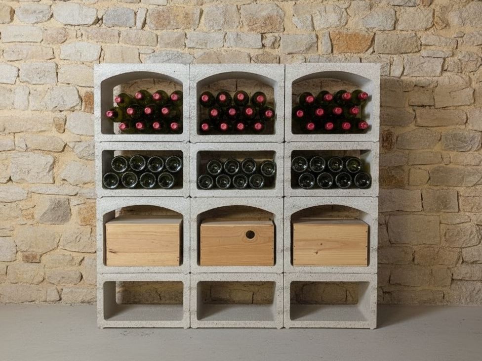 Casier à vin modulable en pierre reconstituée pour ranger les bouteilles en cave béton