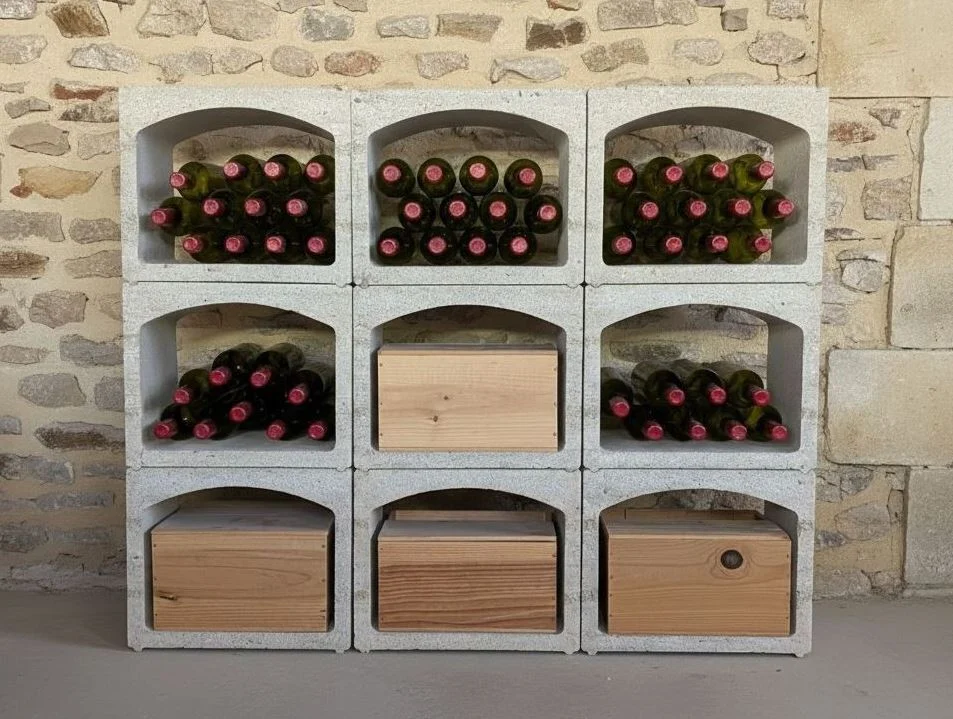 Casier à vin 12 bouteilles en pierre naturelle pour aménager une cave.
